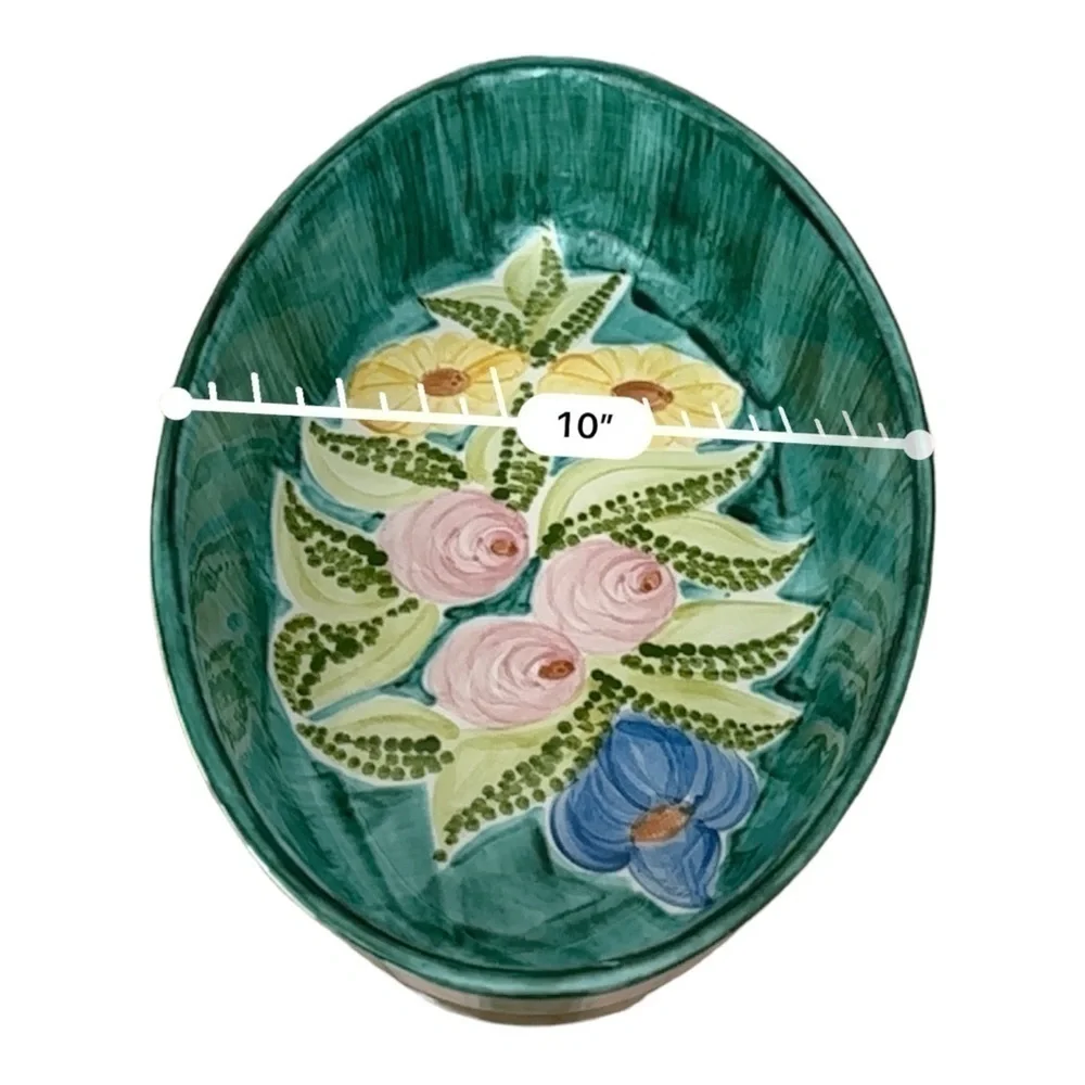 Laurie Gates Oven Baking Dish Bowl Pottery Floral ‘96 Pink Roses Sunflowers